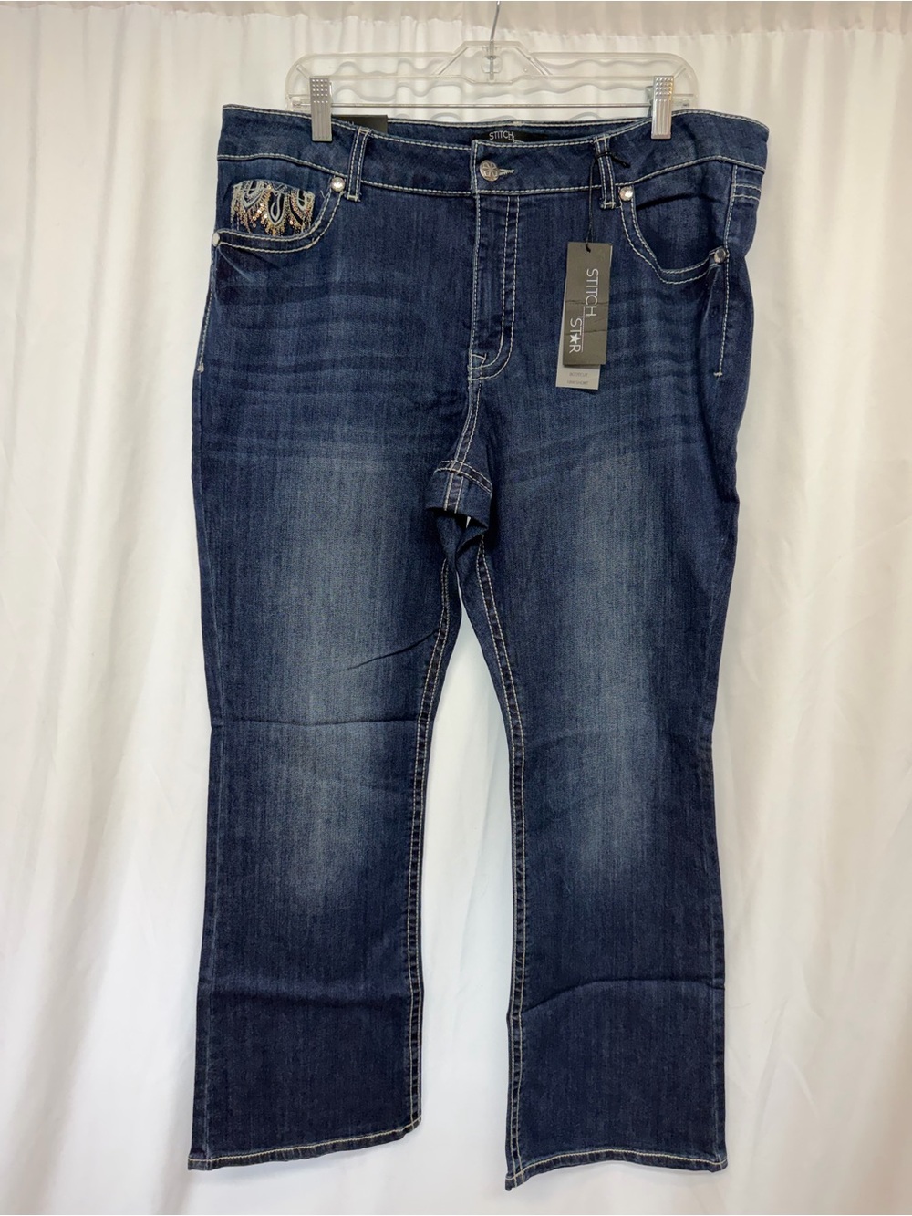 Stitch Star 18W Short Embellished Pocket Bootcut Jeans NWT Plus Size - Picture 3 of 9